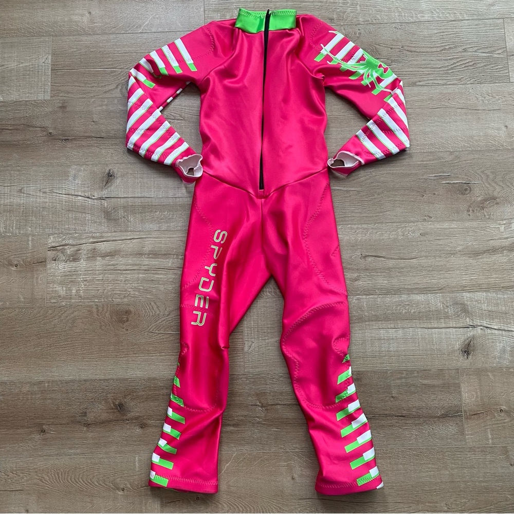 Spyder Performance GS Ladies Large Ski Race Suit in Taffy Pink Bryte Green color - Picture 2 of 16